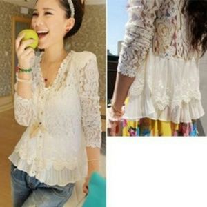 Fashion White Lace Blouse For Women Cardigan Camis